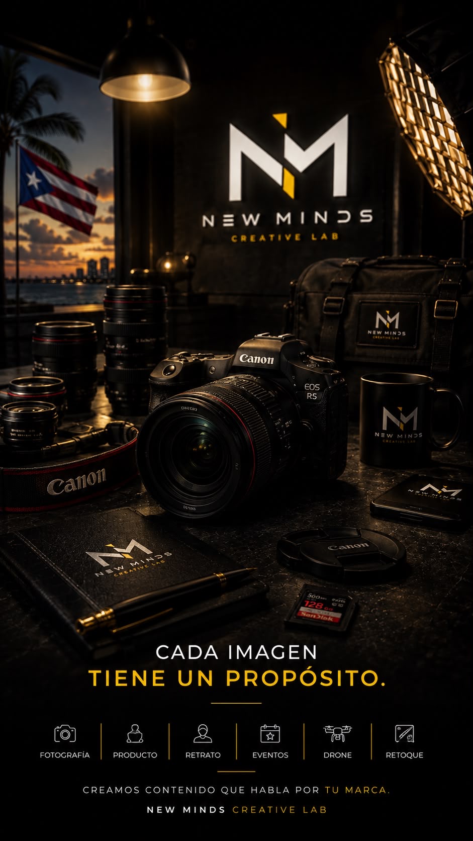 Equipo profesional de fotografía Canon en una composición de New Minds